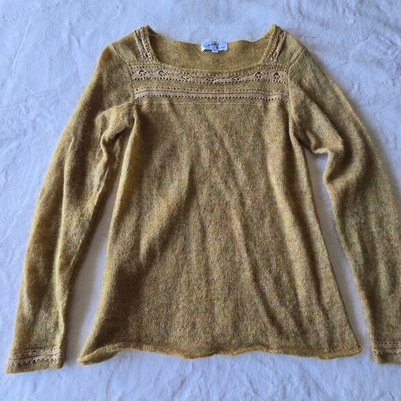 Women's Mohair Blend Knit Sweater Sz XS Mustard Yellow Boho Soft Cozy Layering - Picture 3 of 10